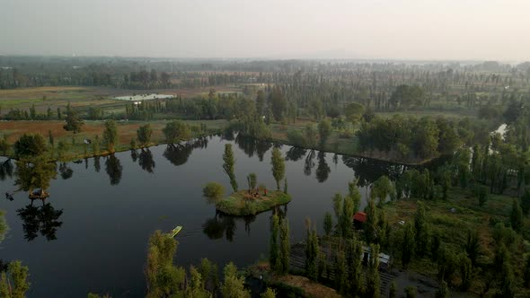 Aerial view of deep Xochimilco chinampa zone in mexico alt