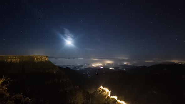 Time lapse 4K - Moon rising over "Serra do Rio do Rastro" sierra