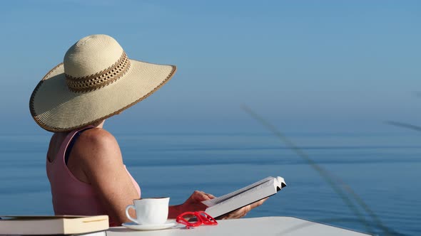 Woman on Sea Read Book, Relaxing