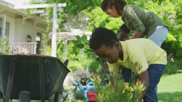 Family gardening together alt