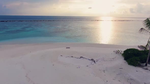 Drone Flyuing Along Maldive Paradise Tropical Island