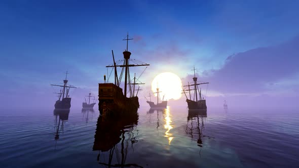 Ancient Ships At Sea