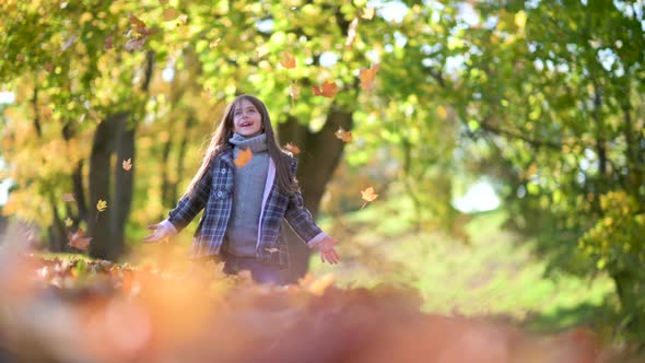 Cute girl in a coat in a beautiful autumn park