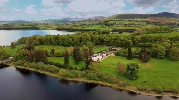Aerial view over Irish landscape in spring alt