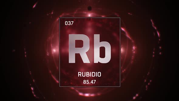Rubidium as Element 37 of the Periodic Table on Red Background in Spanish Language