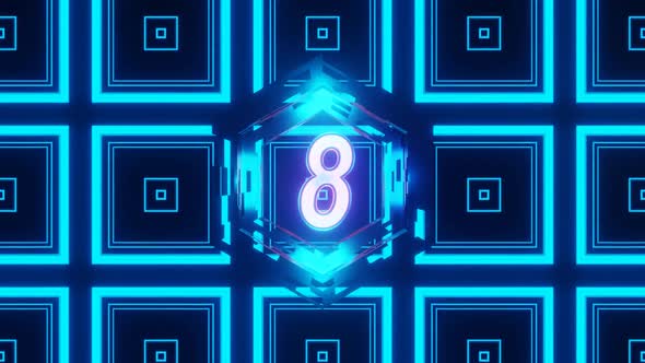 HD Neon bright glowing countdown timer from 10 to 0 seconds