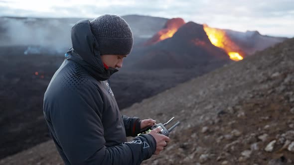 Drone Pilot By Fagradalsfjall Volcano In Reykjanes Peninsula Iceland alt