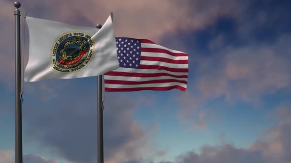 Cambridge City Flag Waving Along With The National Flag Of The USA - 2K alt