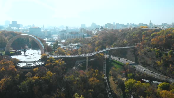 Aerial View of New Pedestrian Bridge in Kiev, UA