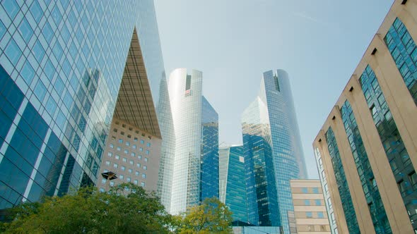 Scenic Panorama of Modern Skyscrapers and Office Buildings in Paris Downtown
