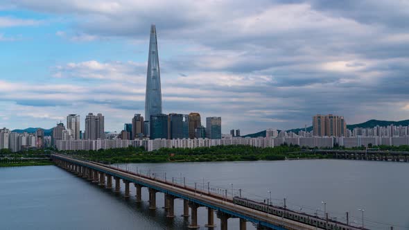 Seoul City Skyscraper Jamsil Railway Bridge Traffic