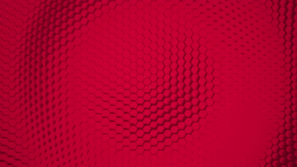 Red minimalism mosaic surface with moving hexagons.
