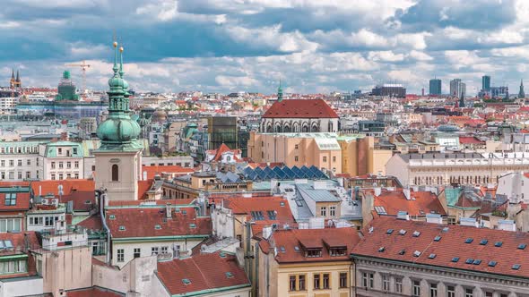 Scenic Summer Aerial Timelapse View of the Old Town Architecture with Terracotta Roofs in Prague alt