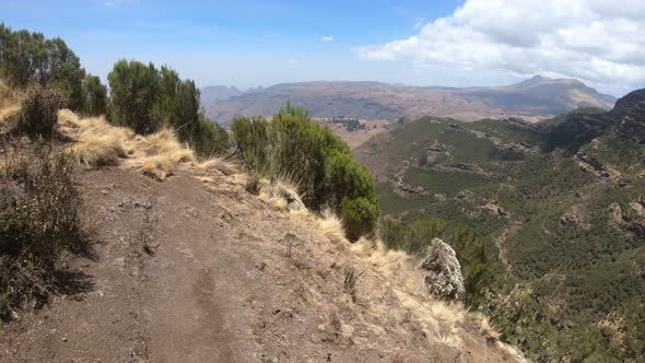 walking  in Simien Mountain, Ethiopia wilderness, Africa alt
