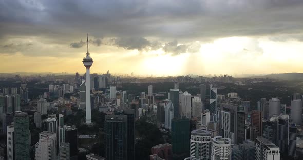 Aerial Filming of the City Center Done By Drone at the Sunset, Kuala Lumpur, Malaysia alt