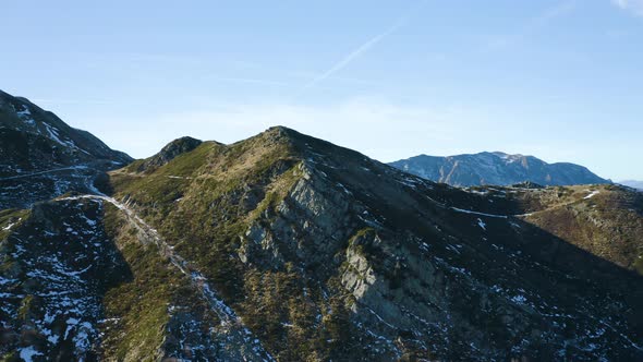 Aerial,  Apennine Mountains With Some Small Snow Spots In Autumn In Italy