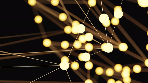 Seamless looping abstract gold and yellow network glowing illumination node background