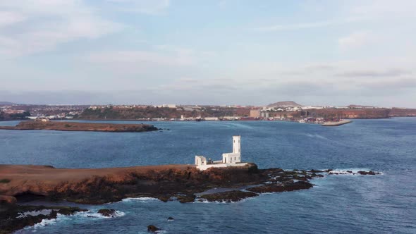 Aerial view of Praia Dona De Maria Pia lighthouse in Santiago - Capital of Cape Verde Islands