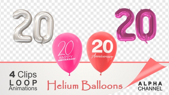 20 Anniversary Celebration Helium Balloons Pack