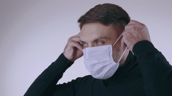 Close Up Man Wearing Protective Medical Mask