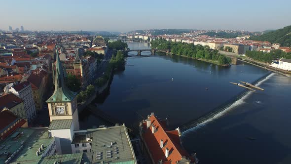 Aerial view of Vltava River with Shooter's Island