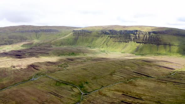 Aerial View of the Mountain Area Between Benbulbin and Benwisken in County Sligo Ireland alt