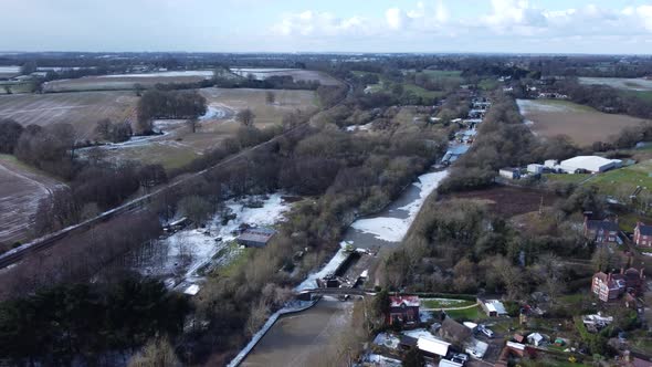 Hatton Locks Grand Union Canal Aerial Warwickshire UK Winter Landscape