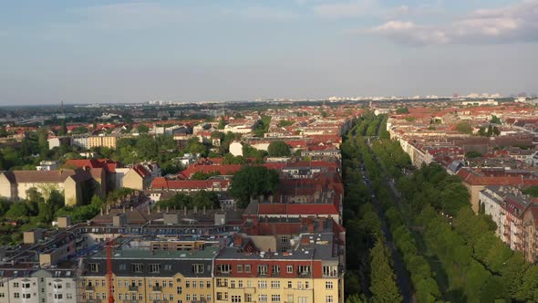 Orbit Footage Around Block of Town Residential Buildings at Bornholmer Street alt