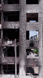 Vertical Video of a Wartorn House in Ukraine alt