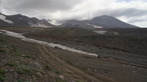 Volcanic Landscape: Cone of Eruption Active Volcano, Geothermal Clouds Erupting from Crater