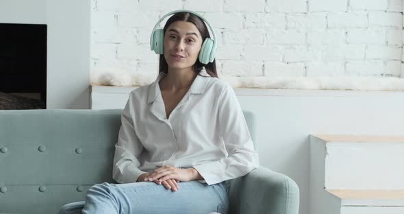 Happy Woman Looking at Web Camera Waving Hand and Greeting alt