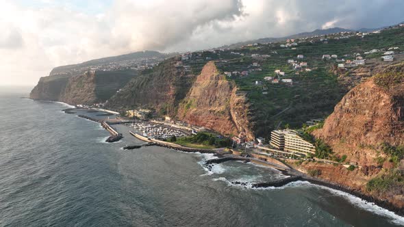 Coastline of Madeira Portugal Beautifull Sunny Island the Atlantic Ocean Aerial Drone View alt