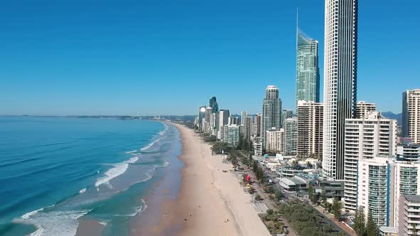 Aerial view showing Australia's Gold Coast waterways and urban sprawl on a clear day alt