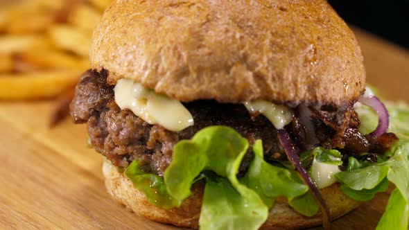 Typical American Fast Food  Hamburger with Fries alt