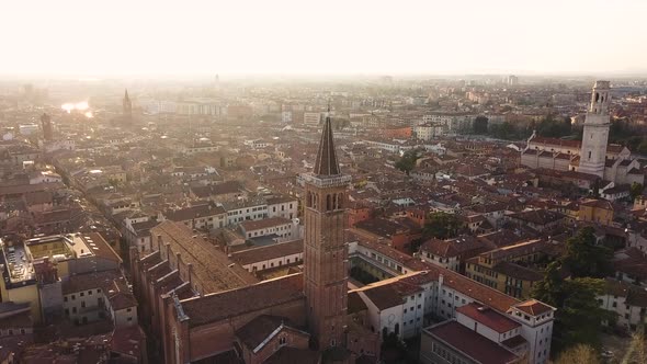 Aerial View of Famous Touristic City Verona in Italy at Sunset