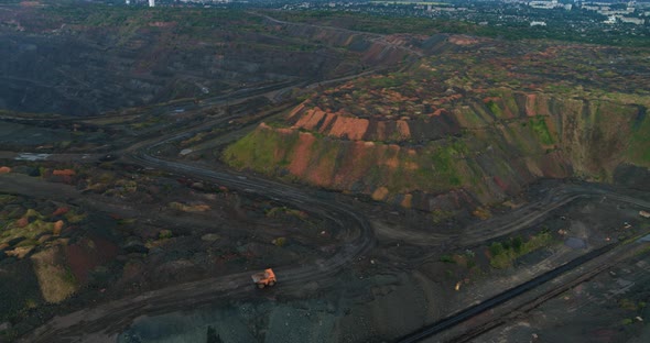Industrial of Opencast Mining Quarry with Lots of Machinery at Work Aerial View