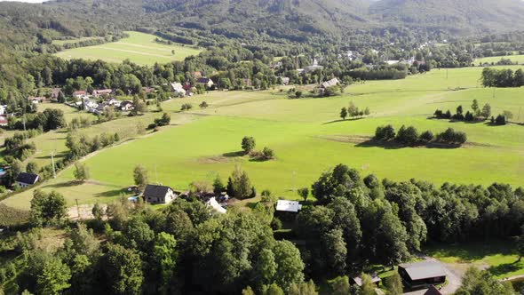 Fly-by Over a Hilly Countryside