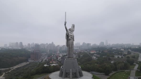 Symbol of Kyiv, Ukraine: Motherland Monument. Aerial View, Slow Motion. Kiev alt
