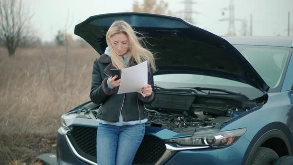 Car Insurance Broken Car. Auto Insurance Document.Call To Support Towing Broken Car.Road Problems. alt