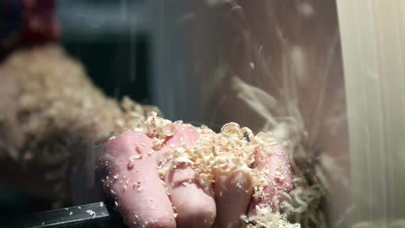 Hands Hold Cutter and Process Wood Item alt