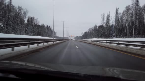 Trip By Car on the Winter Highway