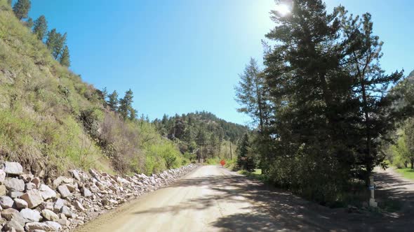 POV point of view -Driving on mountain dirt road in the Spring. alt