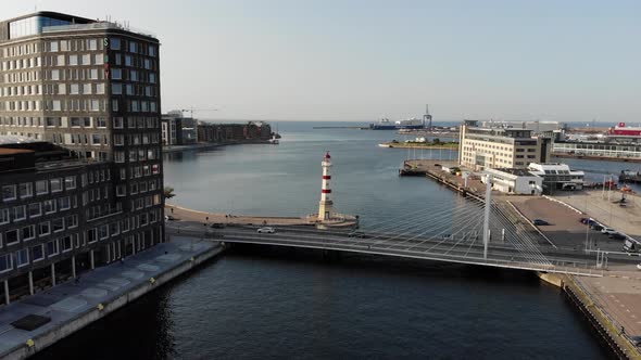 Areal view of harbor in Malmö, Sweden, summer day alt