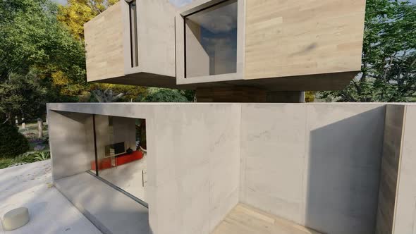 View Around A Modern Cubic House With Garden  A  