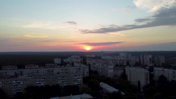 Aerial Kharkiv city morning sunrise, Pavlove Pole