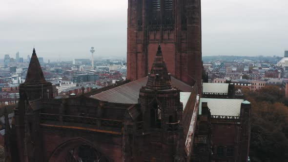 Aerial View of the Liverpool Cathedral or Cathedral Church of Christ alt