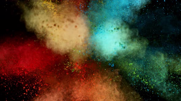 Super Slowmotion Shot of Color Powder Explosion Isolated on Black Background at 1000Fps alt