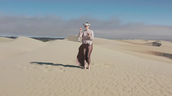 Online Computer Science Class Woman Wearing Virtual Reality Headset Programing alt