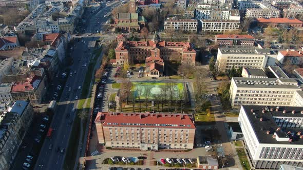 Aerial view of Krakow University of Economics (Uniwersytet Ekonomiczny), Poland alt