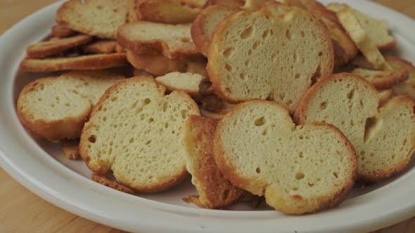 Group of bruschette bread chips. Baked Cheese flavoured snack